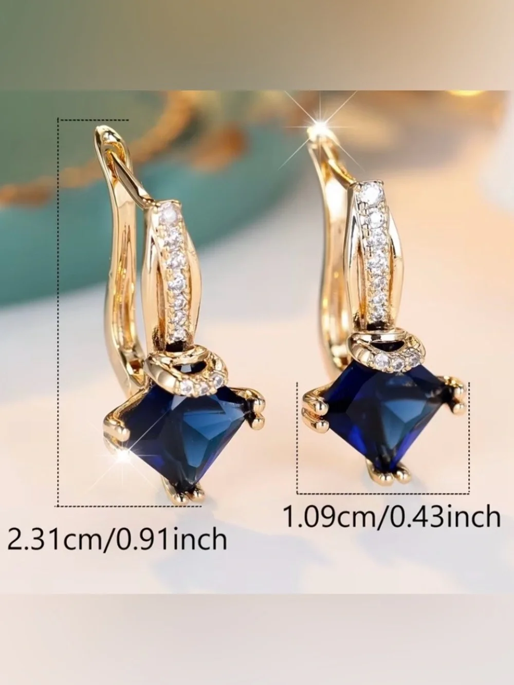 Gold-Plated Navy Blue Crystal Drop Earrings with Pavé Accents